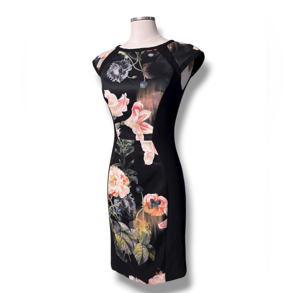 TED BAKER Opulent Blooms Caitee Black Floral Panel Cocktail  Dress Ted Sz 1/US 4